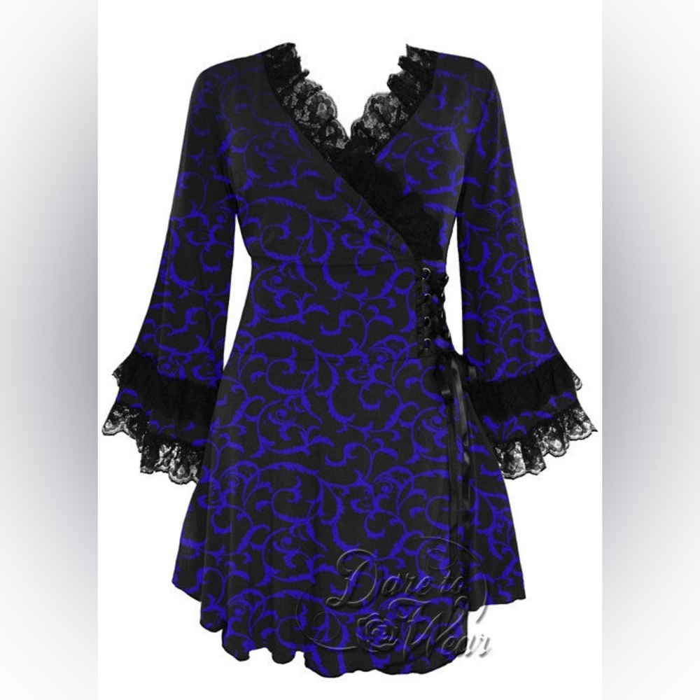 Elegant Blue and Black Wrap Dress - Picture 9 of 10